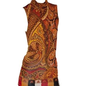 1990S JEAN PAUL GAULTIER Rayon Blend Jersey Sleeveless Paisley Turtleneck Top